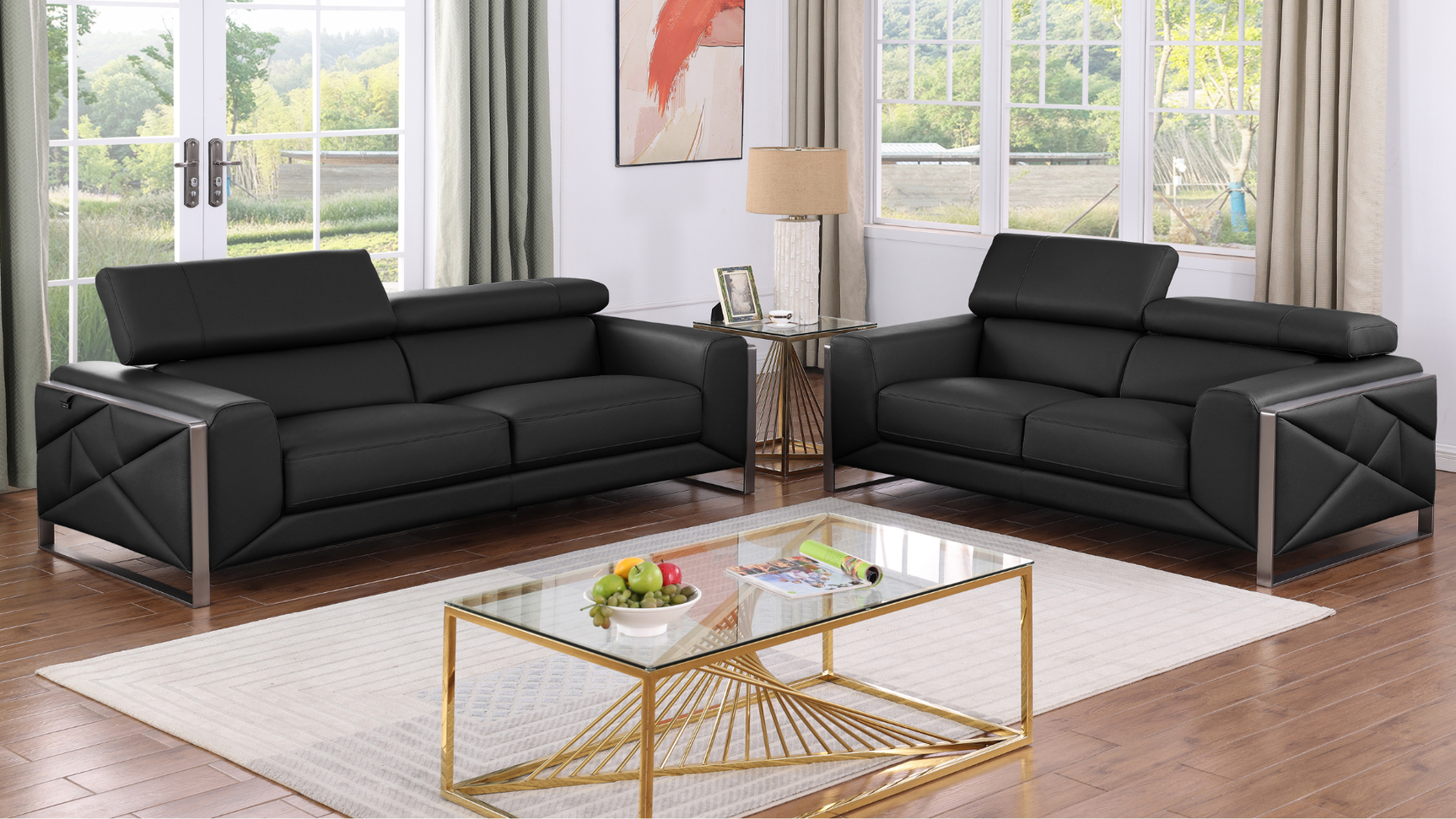 Giorgio Black Leather Living Room Set