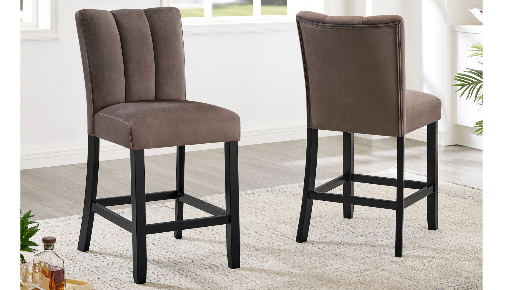 Close-up detail of Cosmo Brown dining chair and table finish