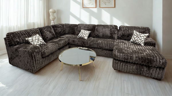 Austin Chocolate Thick Stripe Fabric 3-Piece Sectional from Decor Furniture