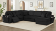 Rana black sectional left side showing power recliner and storage