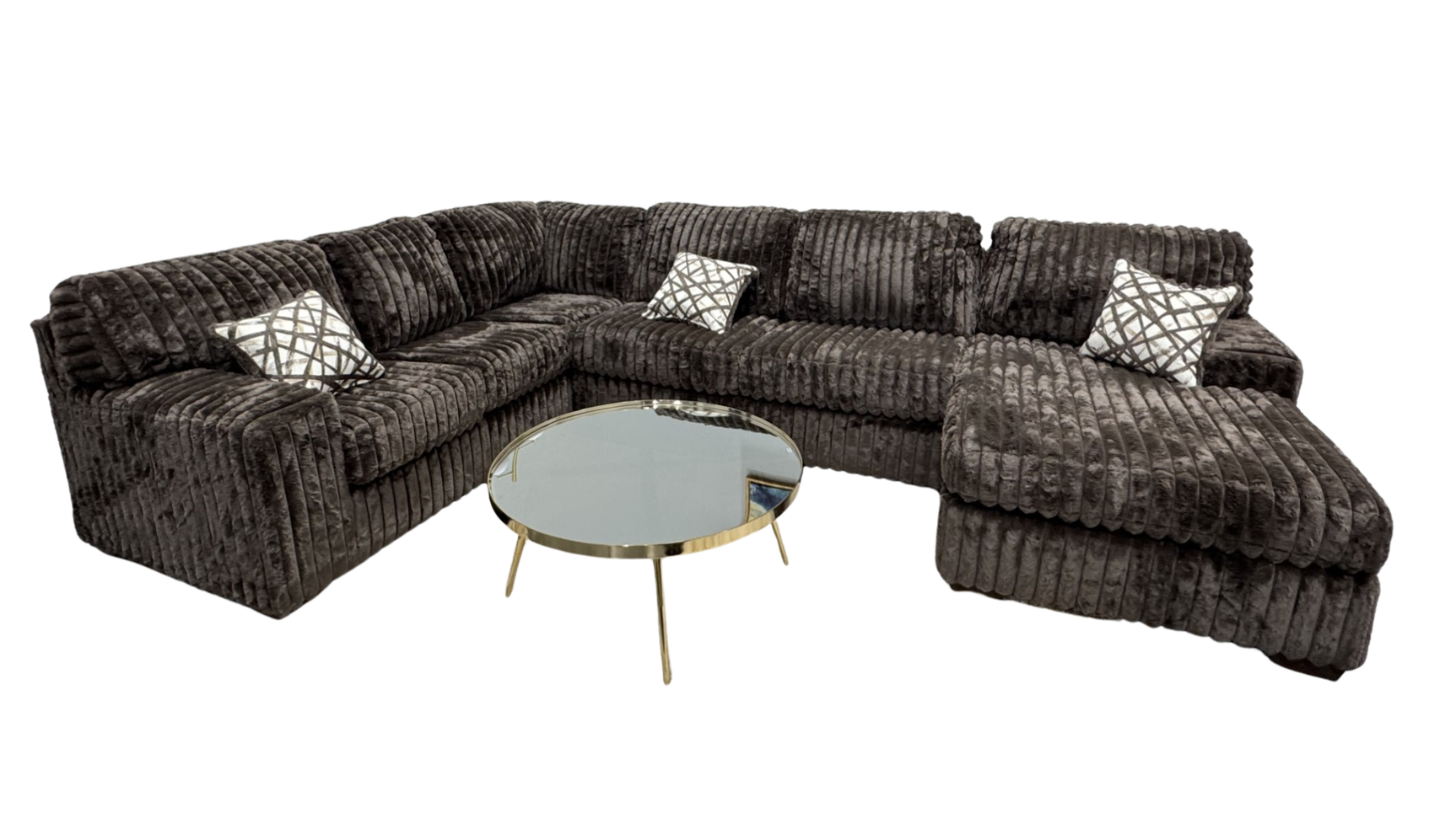 Austin Chocolate Thick Stripe Fabric 3-Piece Sectional view 2