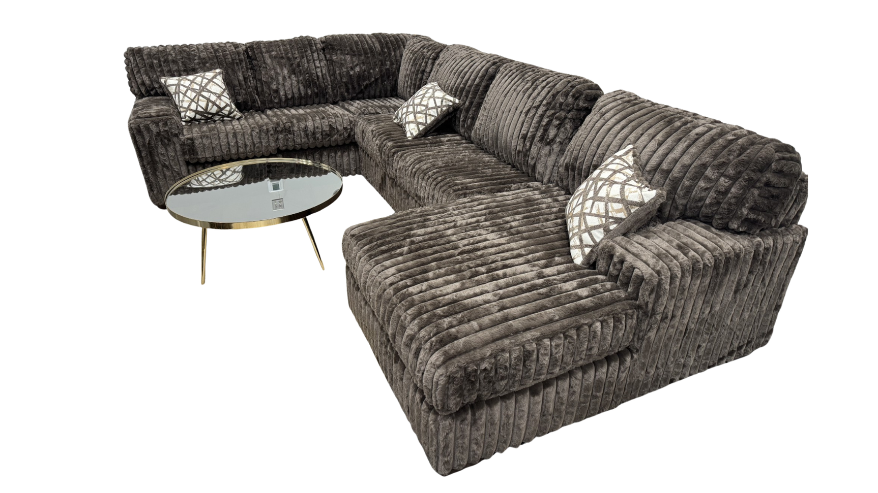 Austin Chocolate Thick Stripe Fabric 3-Piece Sectional view 3