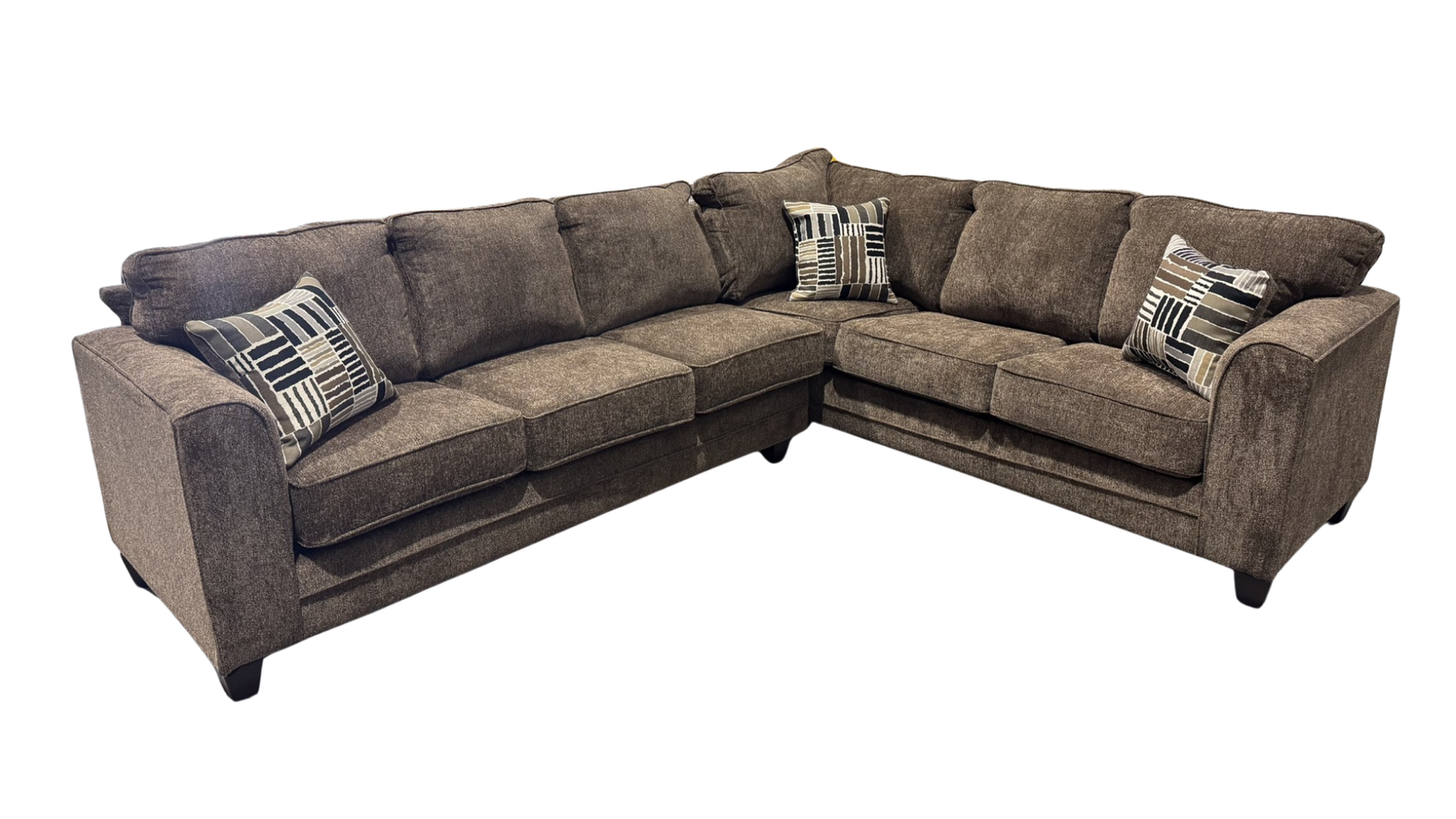 Side view of Thea Brown Fabric sectional sofa showing 2-piece configuration
