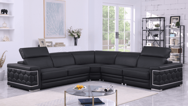Favo Black Leather Sectional sofa main view