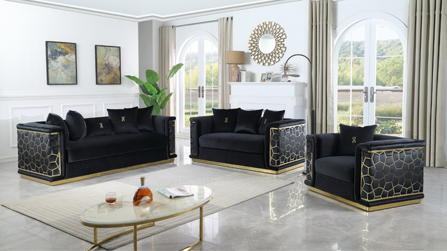 Stella Black Sofa, Loveseat, and Chair Set with Pillows Included from Decor Furniture