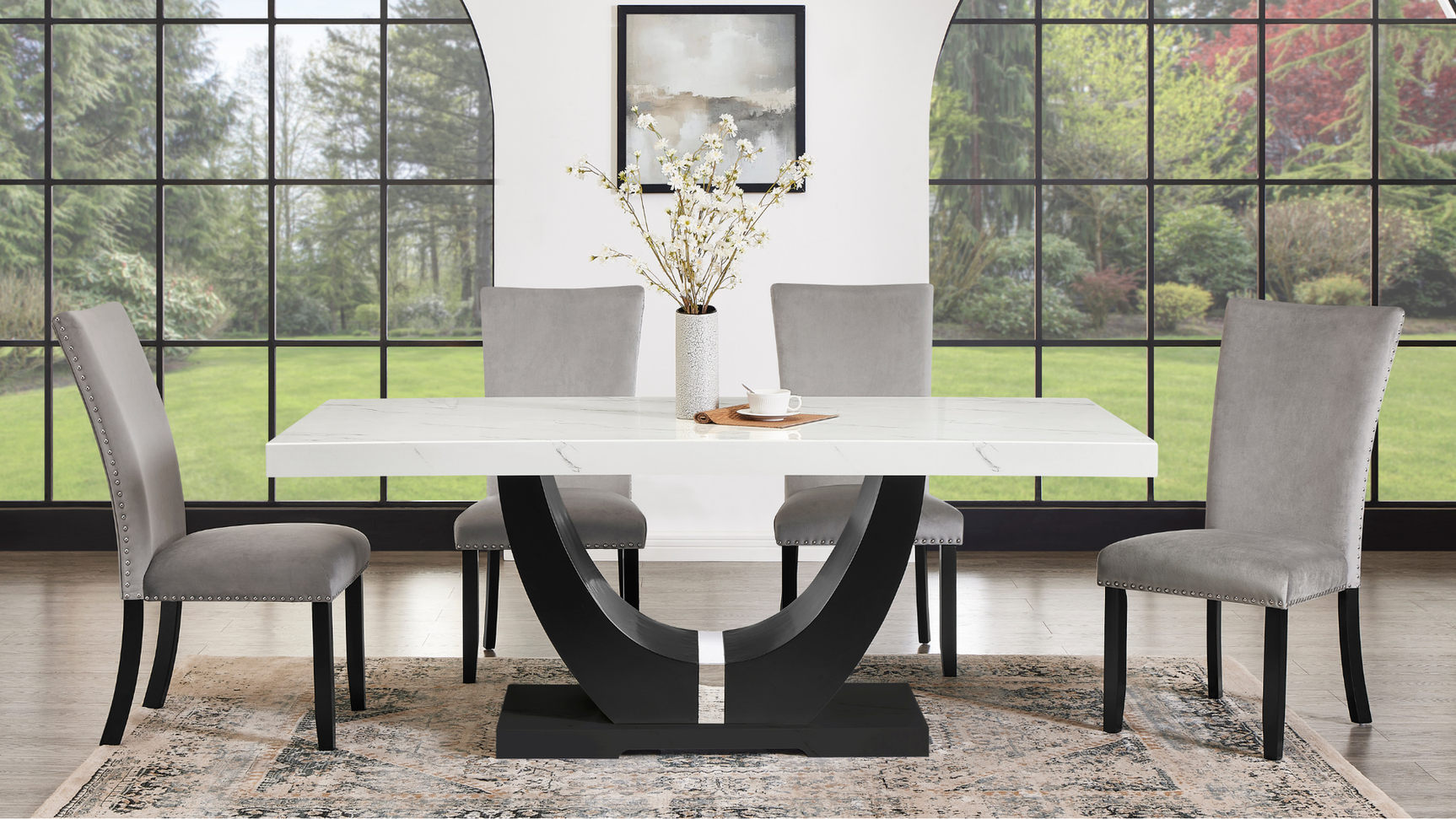 Dining room view showing Larry Grey 7-piece set
