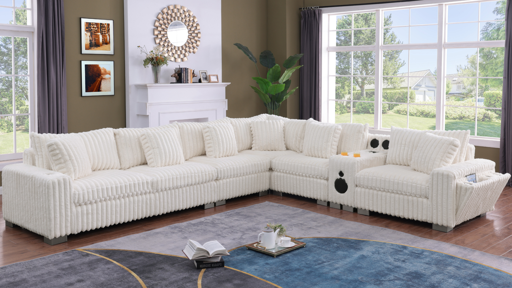 Snuggle Station Cream Reclining 6 or 7-Piece Sectional view 3