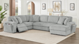 Rana grey reclining sectional side view showing power recliner and hidden storage