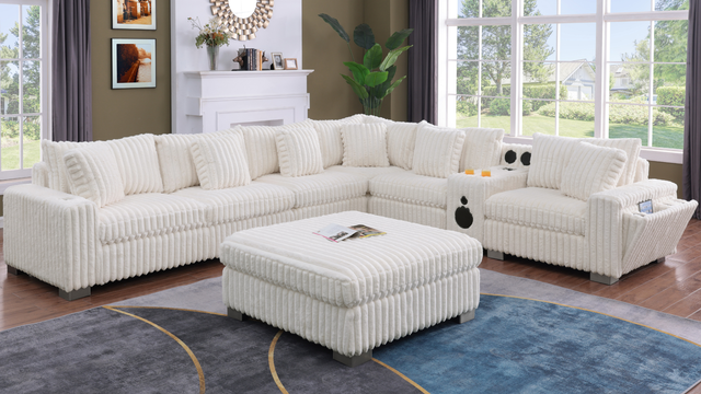 Snuggle Station Cream Reclining 6 or 7-Piece Sectional from Decor Furniture