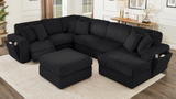 Rana black sectional right side with hidden cupholder and charging ports