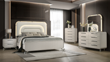 Delilah Beige Upholstered Bedroom Set with LED Mirror and USB Nightstand from Decor Furniture