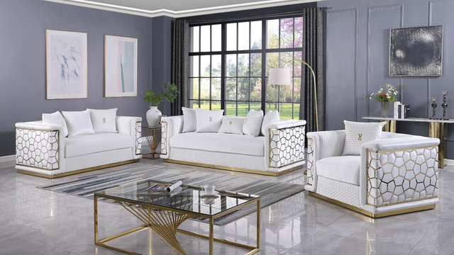 Stella White Sofa, Loveseat, and Chair Set with Pillows Included from Decor Furniture