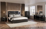 Vogue nightstand in black high gloss with gold accents showing front and drawer
