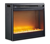 Top view of black contemporary electric fireplace insert