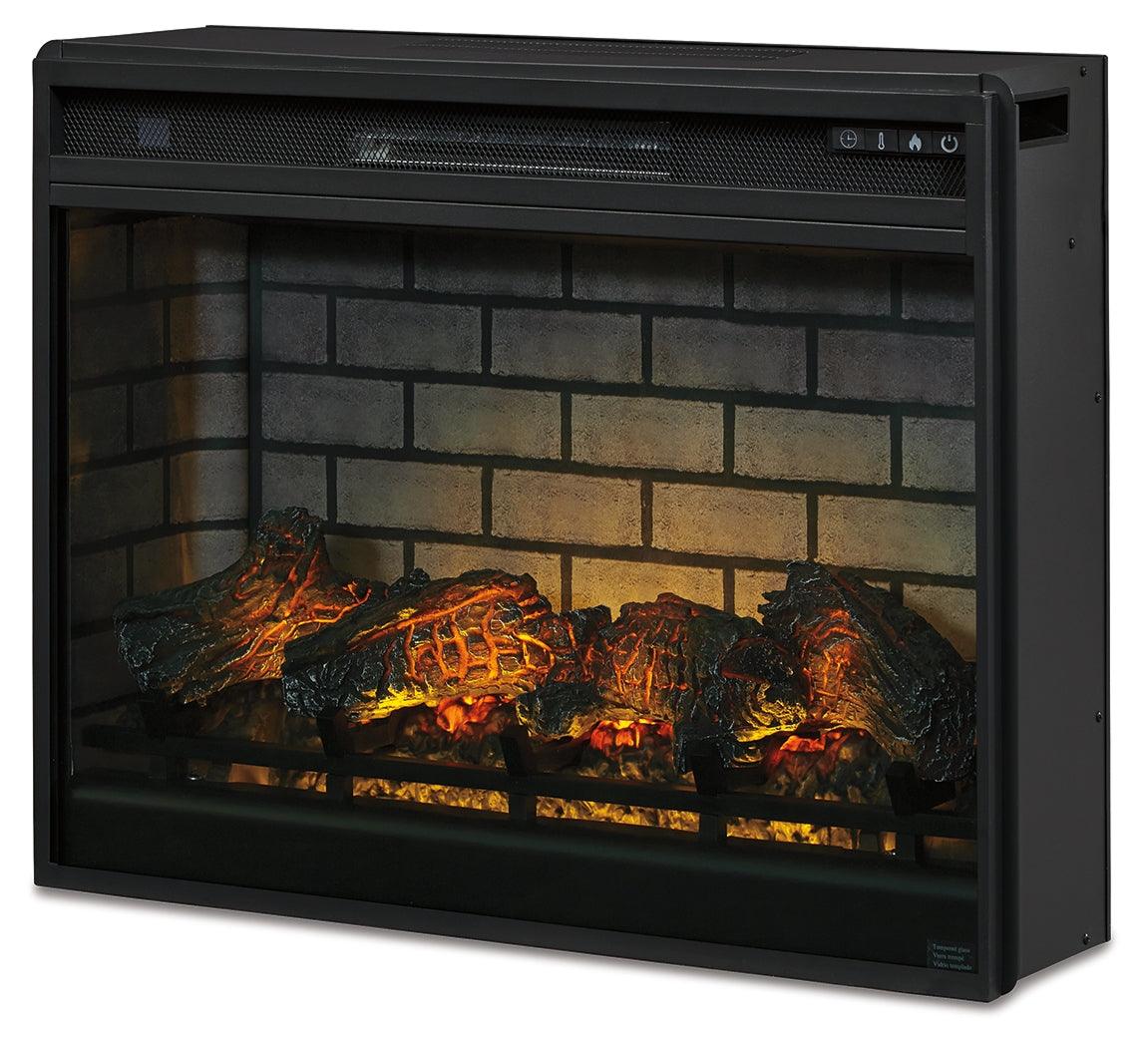 Black electric infrared fireplace insert angled left