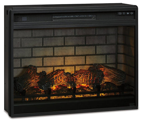 Black electric infrared fireplace insert angled right