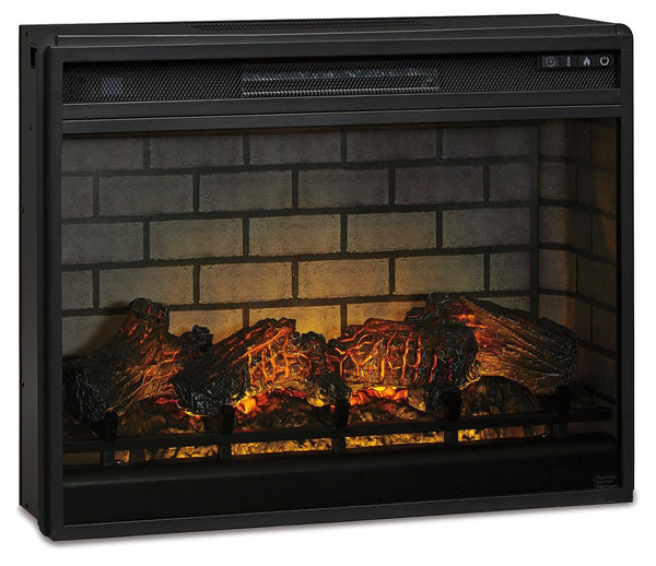 Black electric infrared fireplace insert angled right