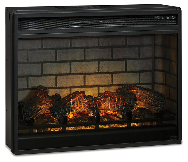 Black electric infrared fireplace insert angled right