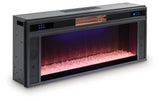 Black electric fireplace insert with faux birch logs front view