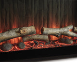Close-up of faux birch logs detail in fireplace insert