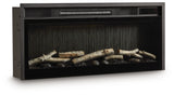 Fireplace insert showing multiple flame color options off angle
