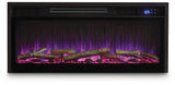 Electric fireplace insert head-on glowing purple flame