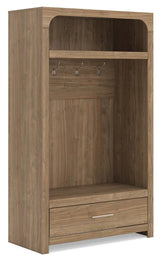 Dovander Brown Hall Tree with Storage Bench angled view