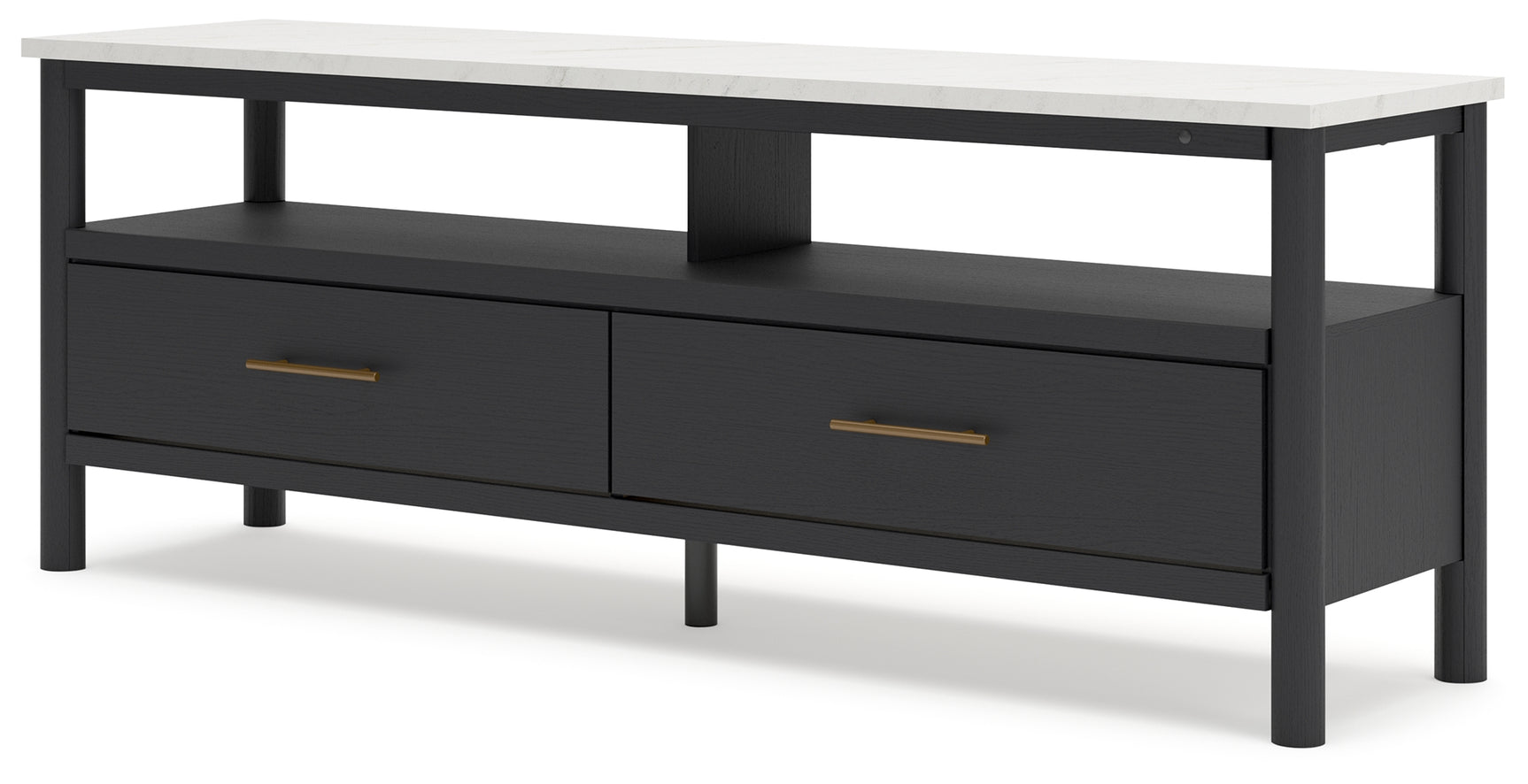 Close-up of replicated marble top on Cadmori TV stand