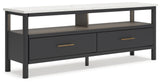 Ambient lighting illuminated under Cadmori TV stand top