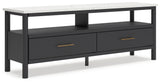 Angled side view of Cadmori TV stand showing marble top