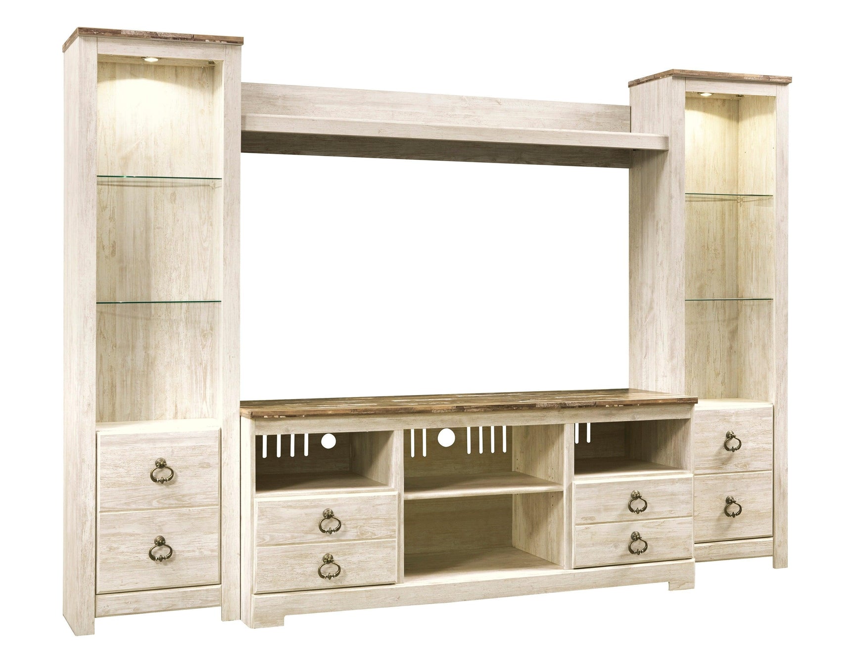 TV stand with drawers and media cubbies