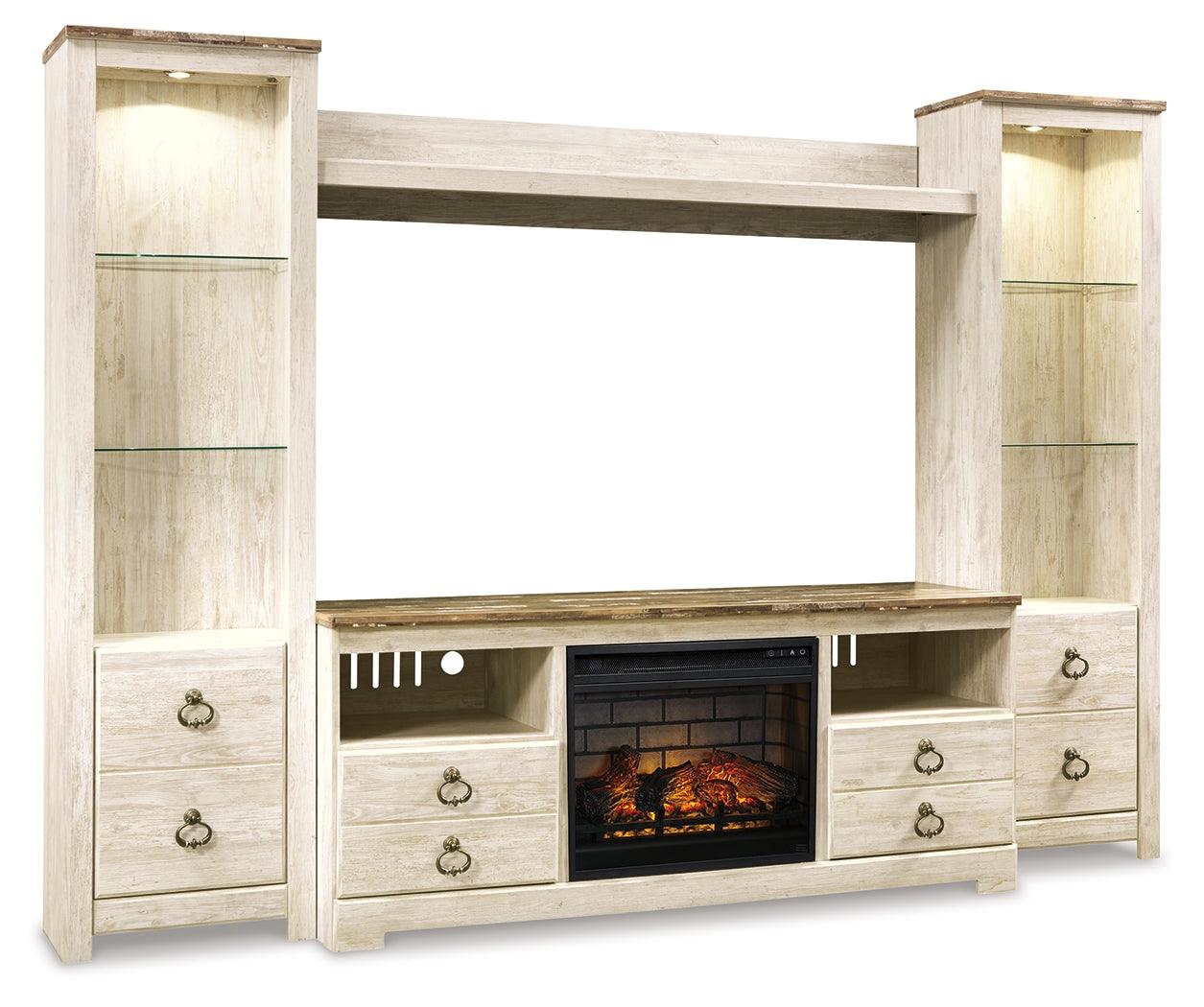 Willowton Entertainment Center side angle showing piers and LED lighting