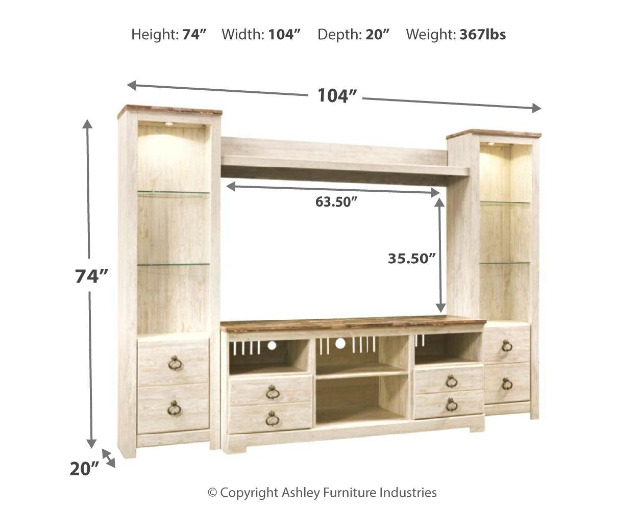 Dimension diagram of Willowton entertainment center