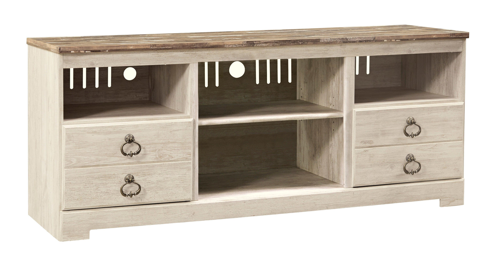 Willowton Whitewash 64 inch TV Stand angled view
