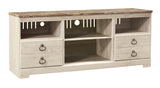 Whitewashed top plank style on Willowton entertainment center