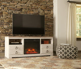 Willowton Whitewash TV Stand with fireplace insert space