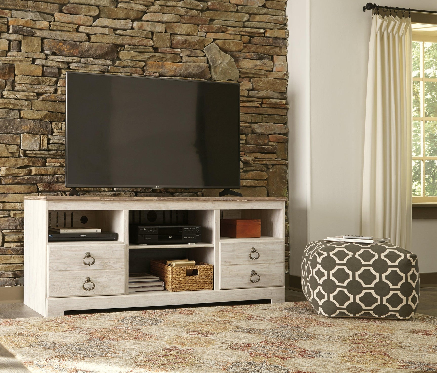 Willowton Whitewash 64 inch TV Stand side view