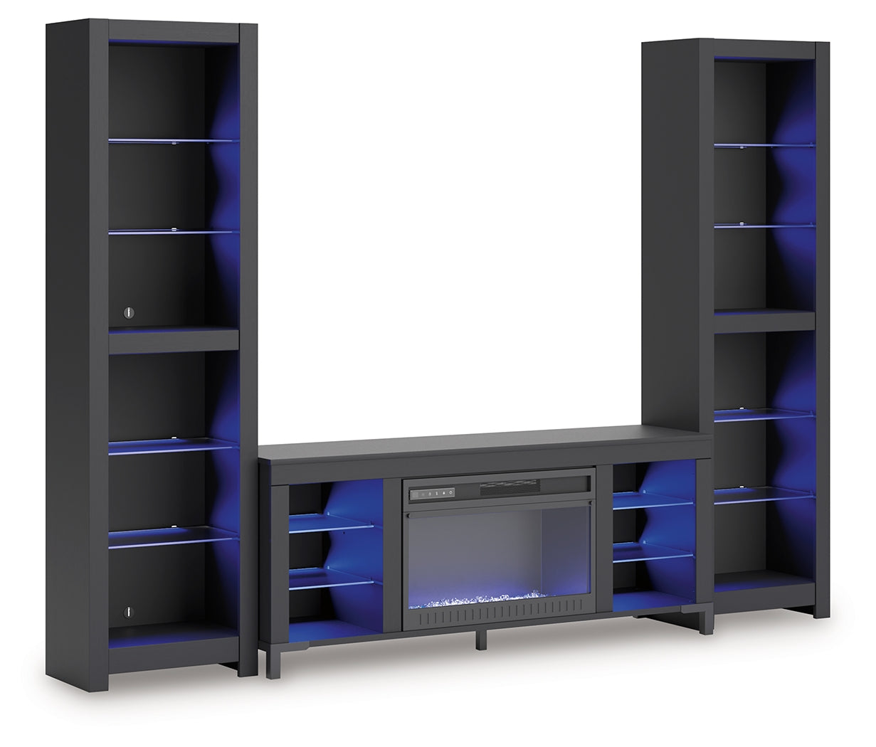 Backlit piers with glass shelves and red LED lighting