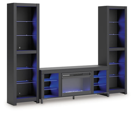 Backlit piers with glass shelves and red LED lighting