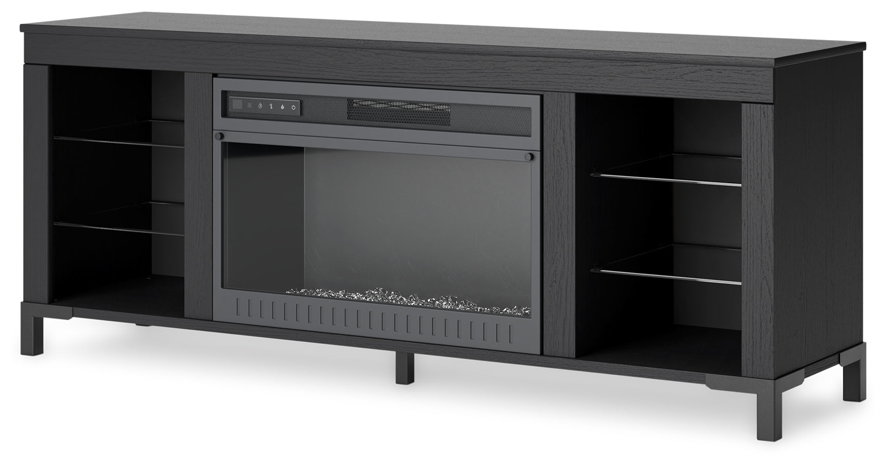 Black TV stand with glowing blue LED backlight