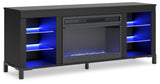 TV stand with red LED lit fireplace insert