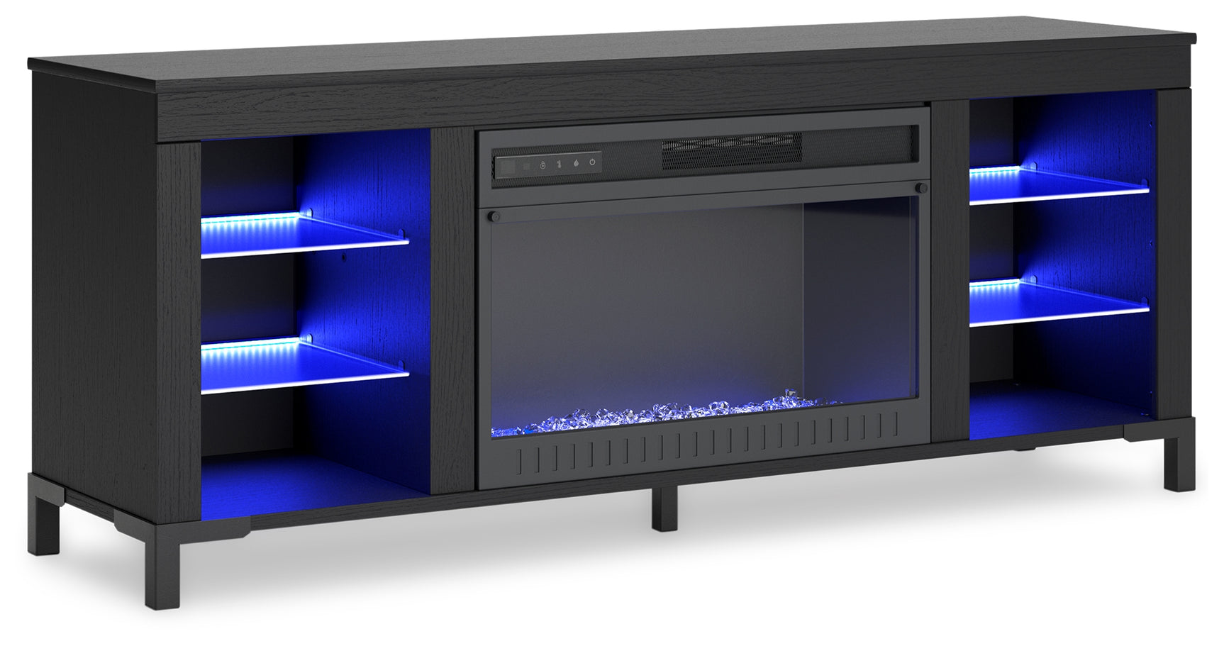 TV stand with red LED lit fireplace insert