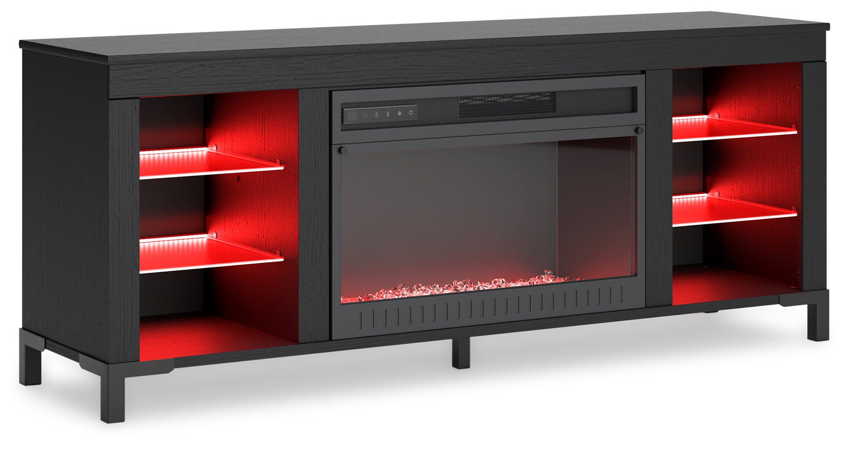 TV stand with white LED lighting on shelves