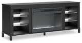 Close-up of the electric fireplace insert in TV stand