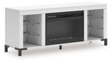 Side angle of Brollevi white TV stand with electric fireplace