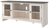 Dorrinson Two-tone 60-inch TV Stand close up of wire management cutout