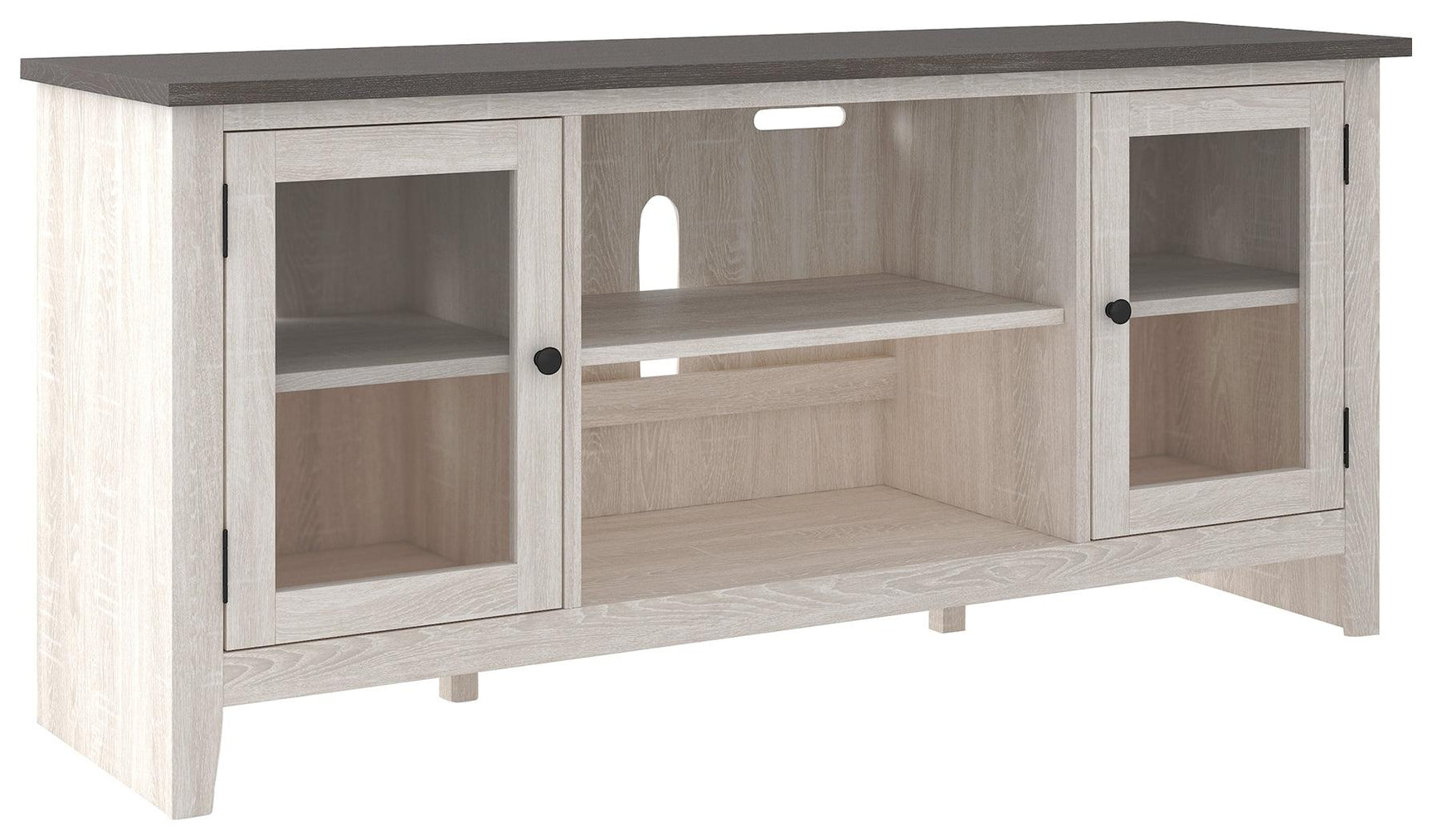 Dorrinson Two-tone 60-inch TV Stand close up of shelves