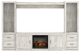 Bellaby 4-piece entertainment center illuminated with fireplace glow