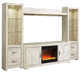 Bellaby entertainment center side view with glass shelves