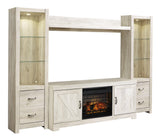Close-up of Bellaby entertainment center LED lighting and cabinet details